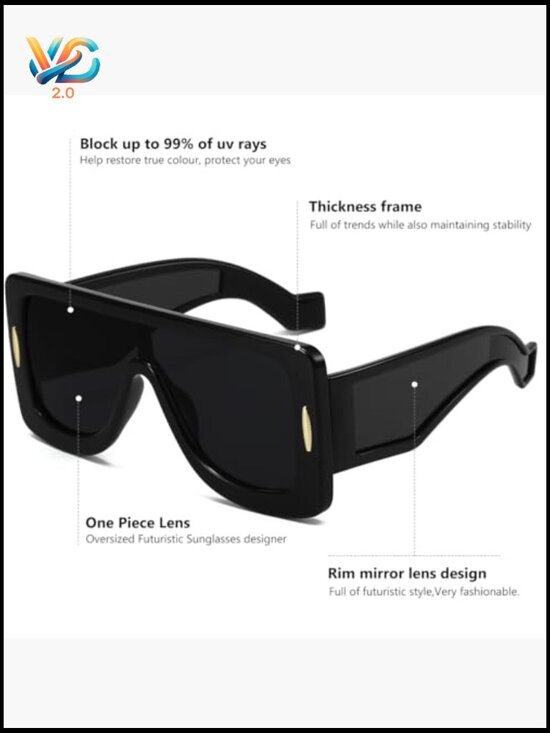 Oversized Flat Top Shield Sunglasses UV Protection Unisex Adult Square main image 4